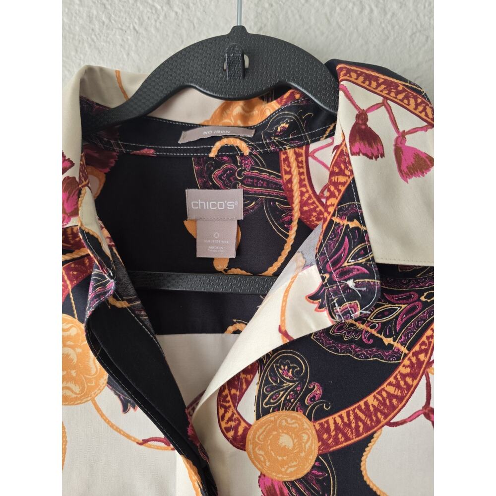 Chico's no iron button-up blouse geometric print 100% Cotton US 4/6 - Picture 5 of 7